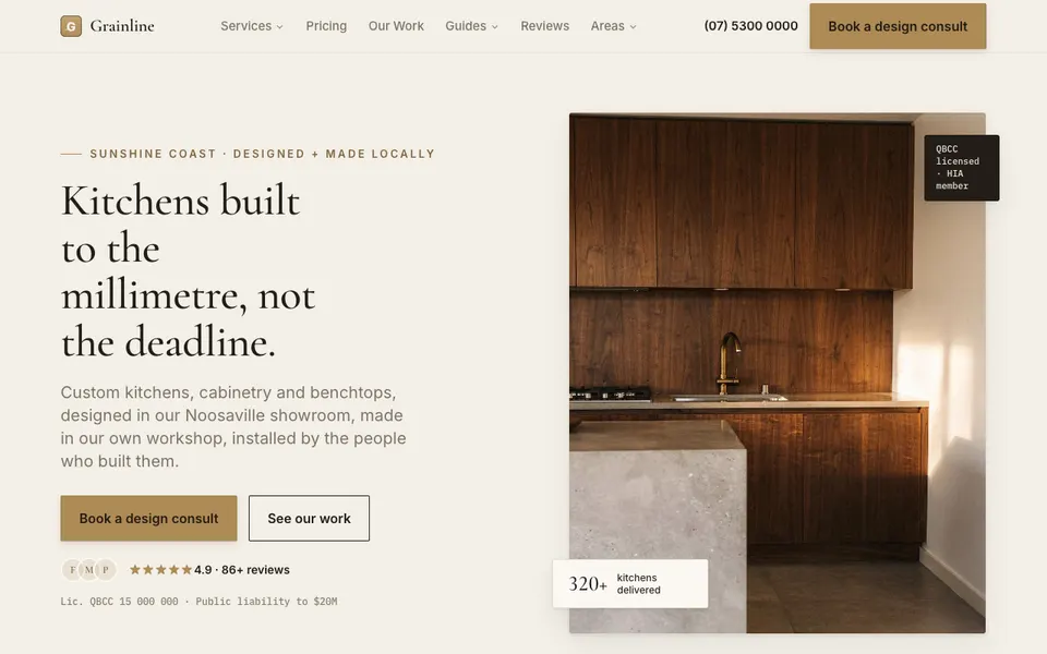 Grainline Kitchens & Cabinetry demonstration build, homepage