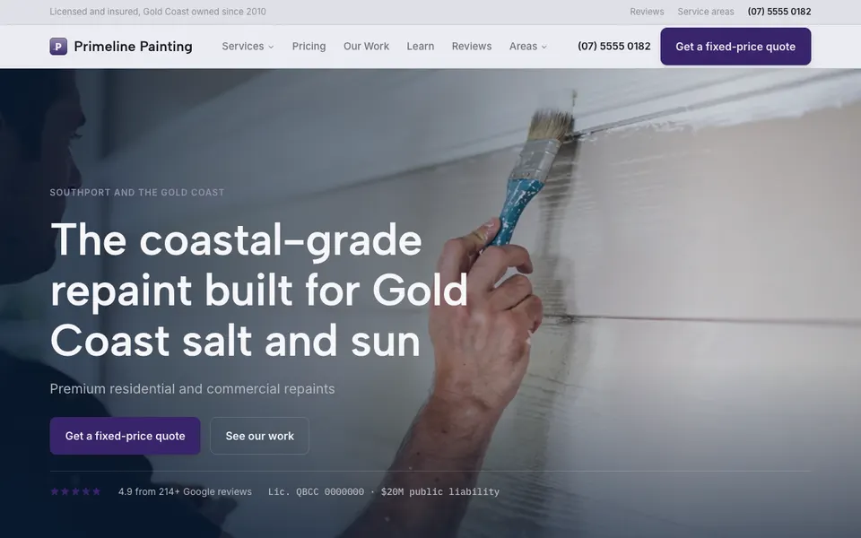 Primeline Painting demonstration build, homepage